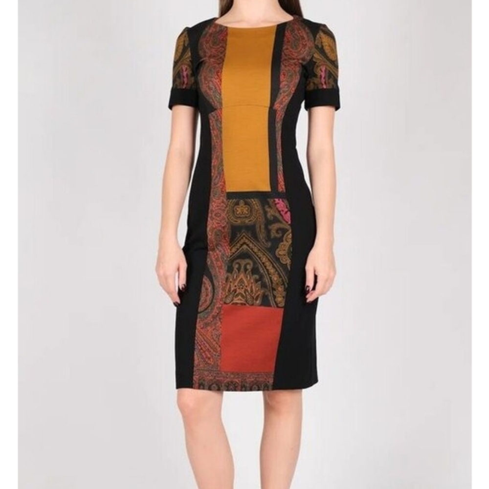 Etro Milano Dress Womens 42 Small Made In Italy Wool Floral Paisley Sheath